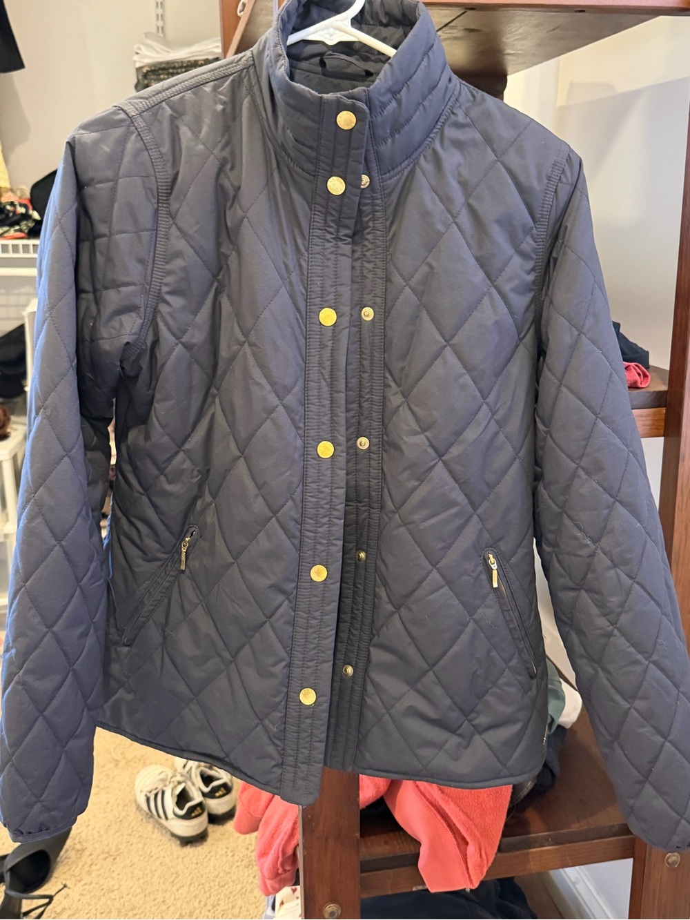 L.L. Bean Quilted Navy Jacket with Gold-Tone Snaps